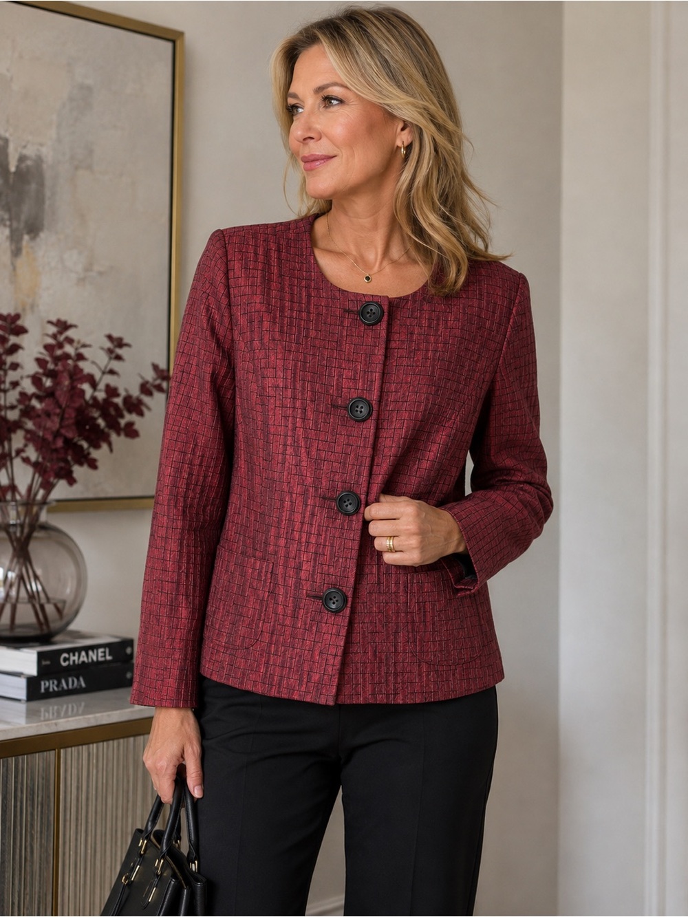 TanJay Burgundy/Red Textured Blazer